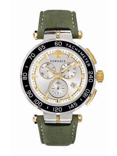 Versace Herren Armbanduhr Greca Chrono 45 mm Datum, Chronograph, Tachymeter Armband Leder VEPM00220